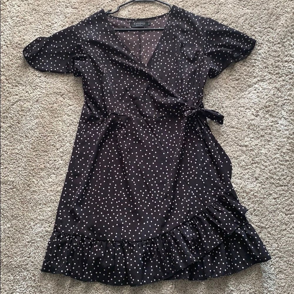 Black Polka dot Wrap Dress